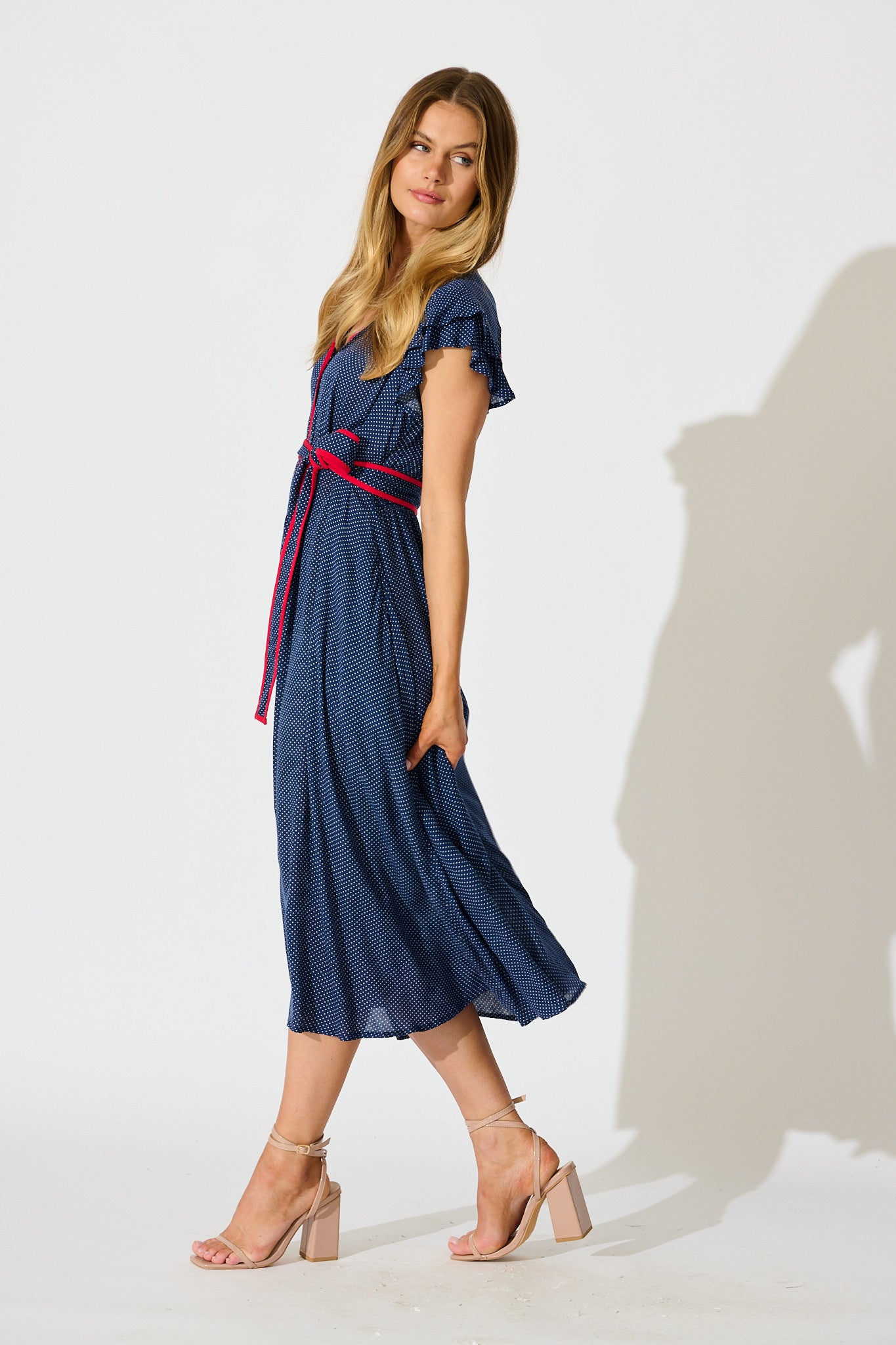 Inara Midi Dress in Navy with Polka Dot