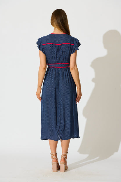 Inara Midi Dress in Navy with Polka Dot