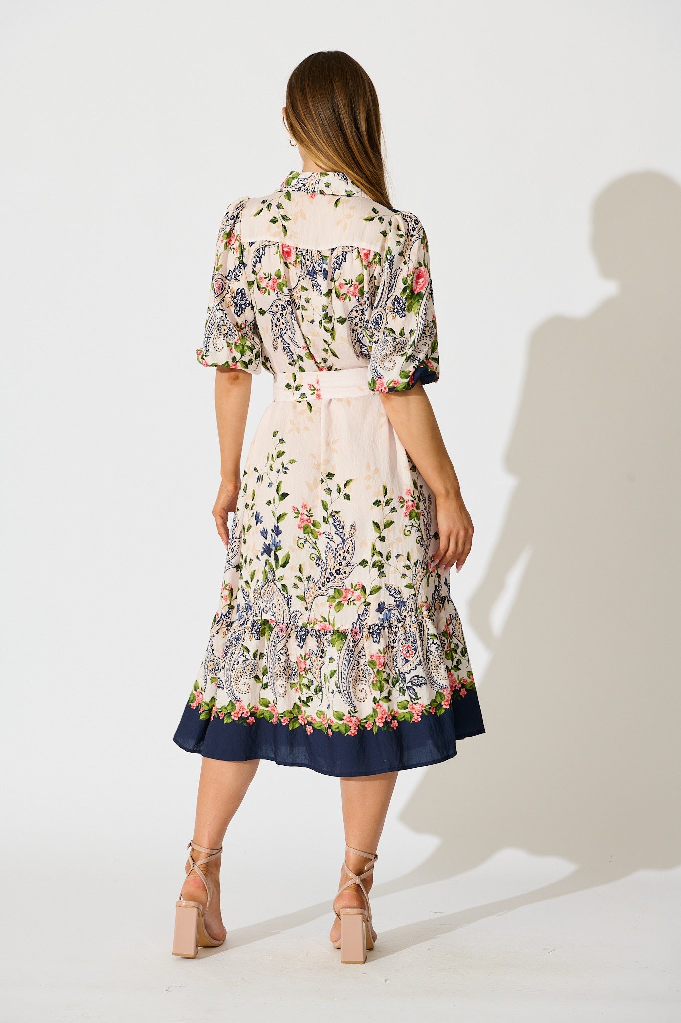 Kaia Midi Shirt Dress in Cream with Navy Floral