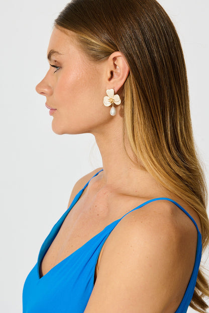 Osteria Orchid Drop Earrings in Gold with Pearlescent