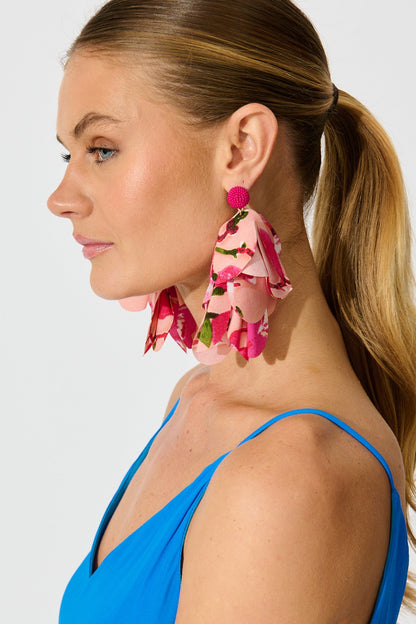 Giselle Drop Earrings in Blush with Pink Floral