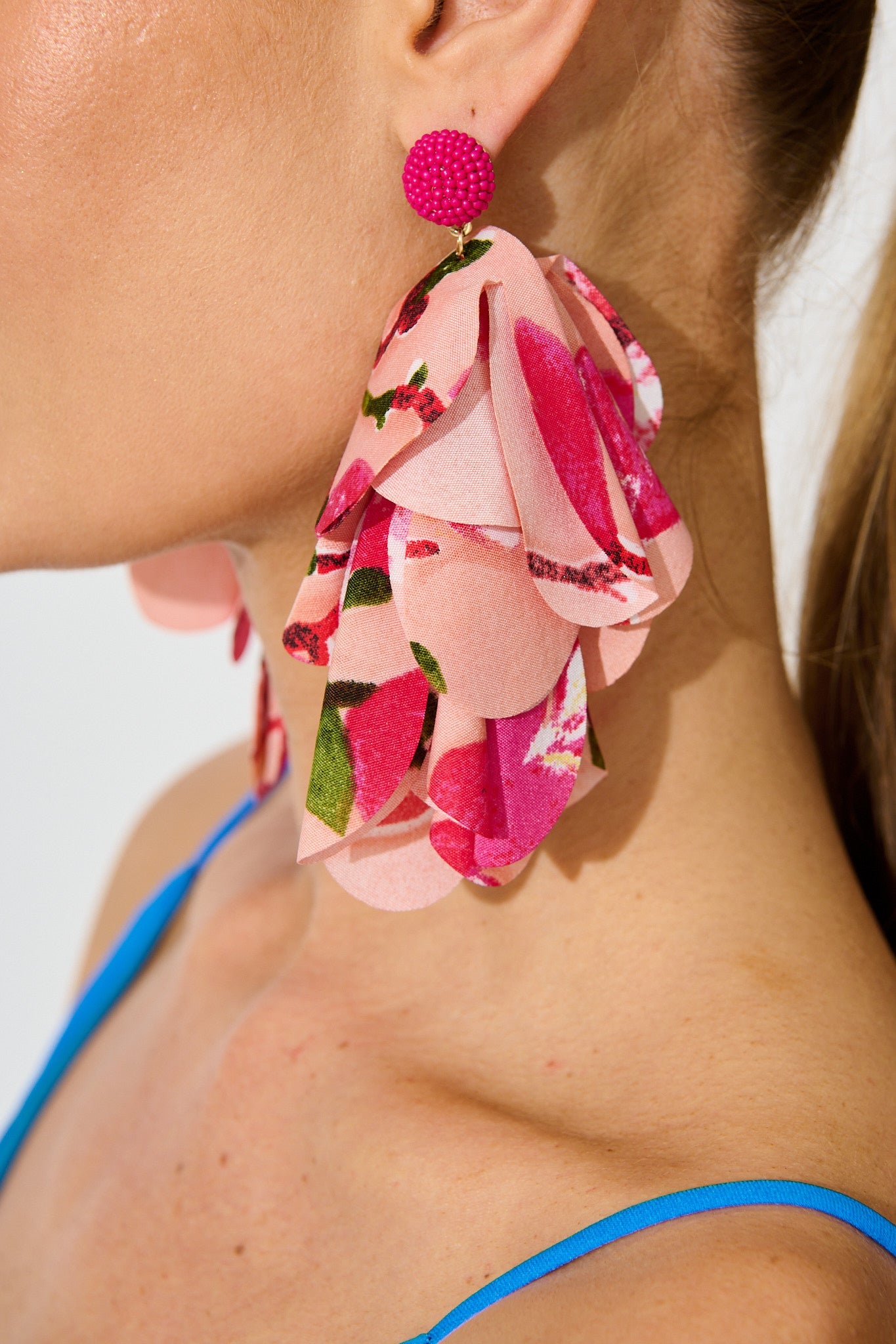 Giselle Drop Earrings in Blush with Pink Floral