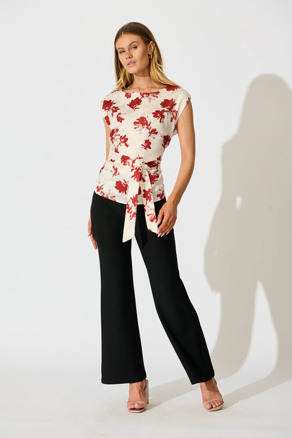 Azra Top in Cream with Red Floral