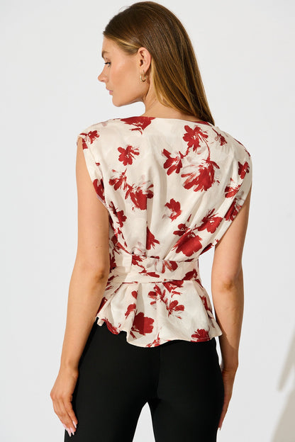 Azra Top in Cream with Red Floral