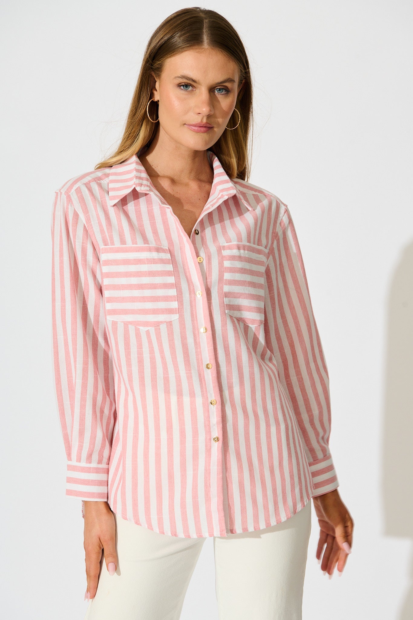 Miro Shirt in Pink Stripe Cotton Blend