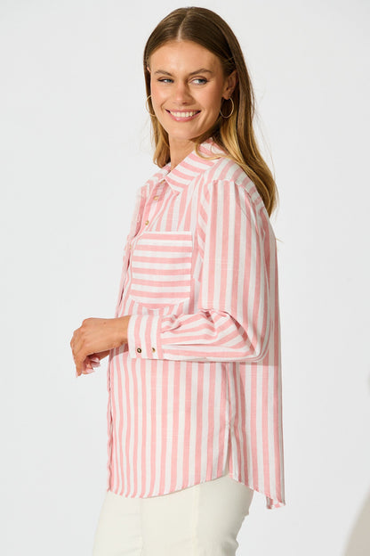 Miro Shirt in Pink Stripe Cotton Blend