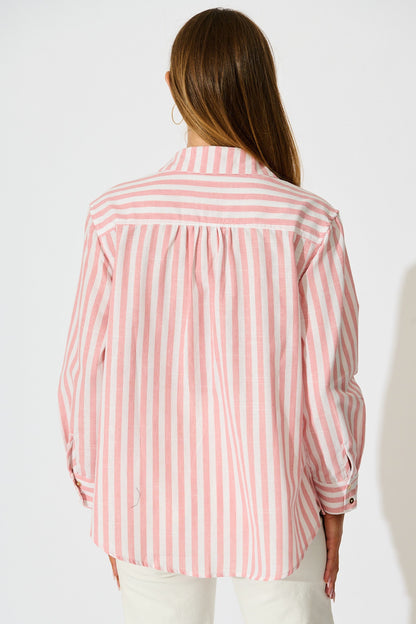 Miro Shirt in Pink Stripe Cotton Blend