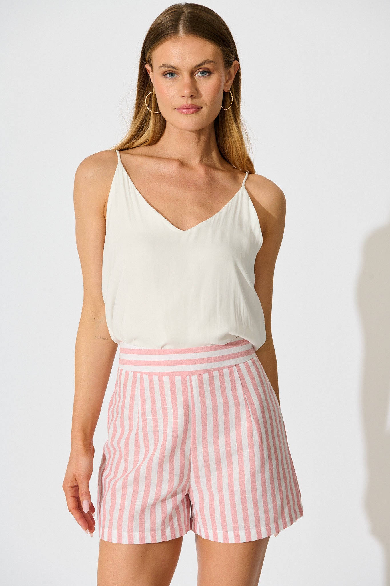 Leila Short in Pink Stripe Cotton Blend
