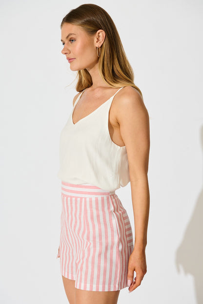 Leila Short in Pink Stripe Cotton Blend