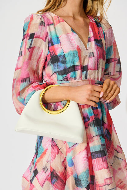 Milly Ring Detail Clutch Bag in White