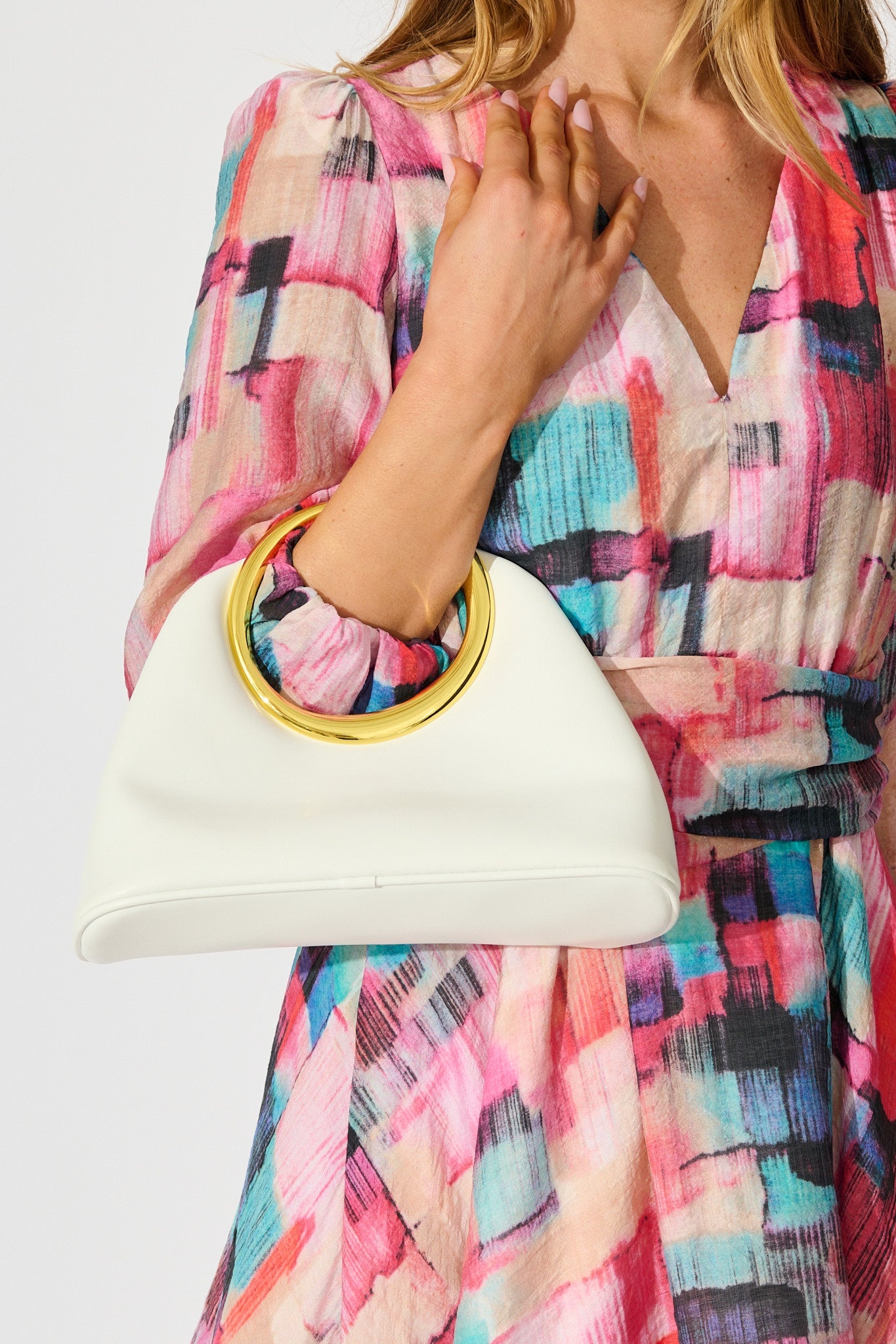 Milly Ring Detail Clutch Bag in White