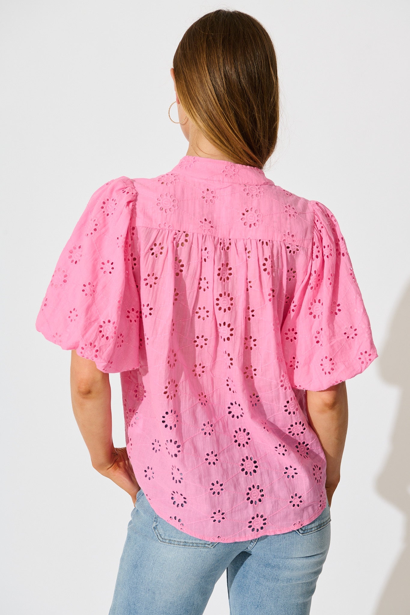 Krizza Top In Pink Embroidered Cotton