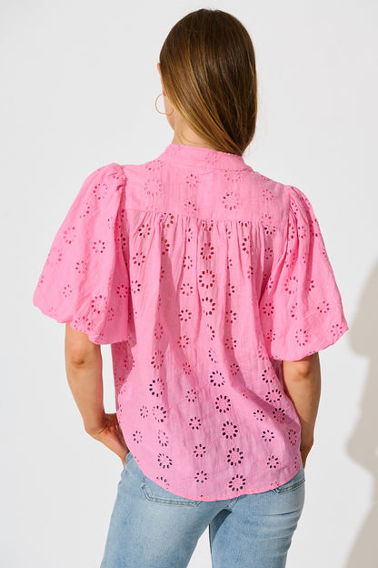 Krizza Top In Pink Embroidered Cotton