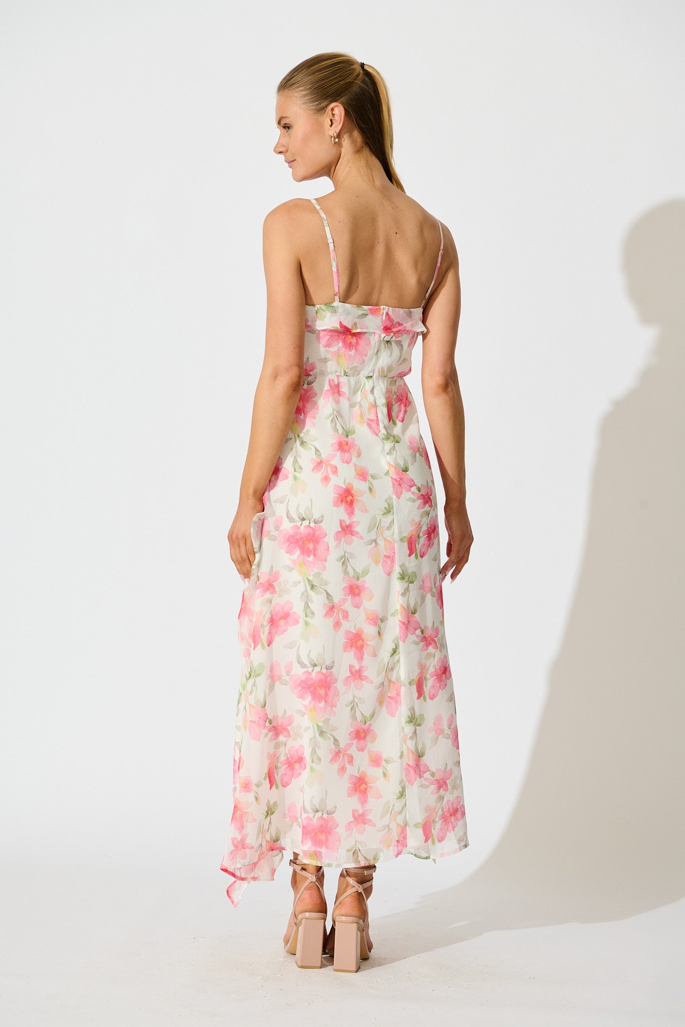 Song Of Bloom Maxi Dress in White with Pink Floral
