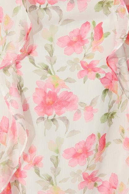 Song Of Bloom Maxi Dress in White with Pink Floral