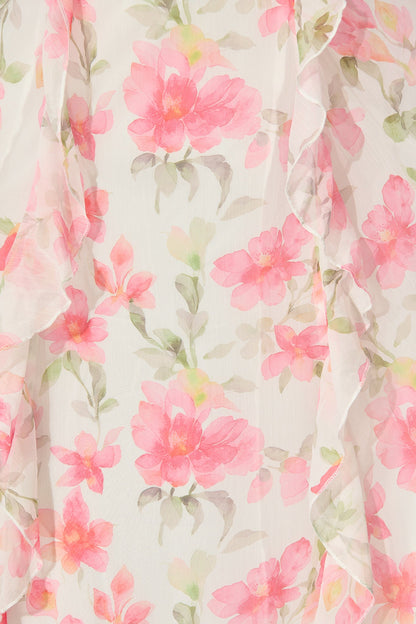 Flora Belle Midi Dress in White with Pink Floral