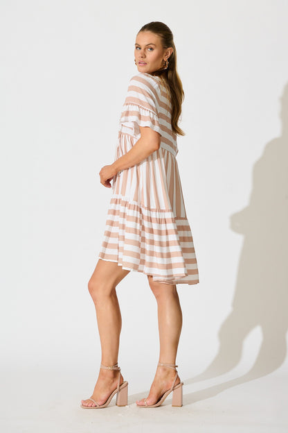 Northcote Smock Dress in in Brown with White Stripe