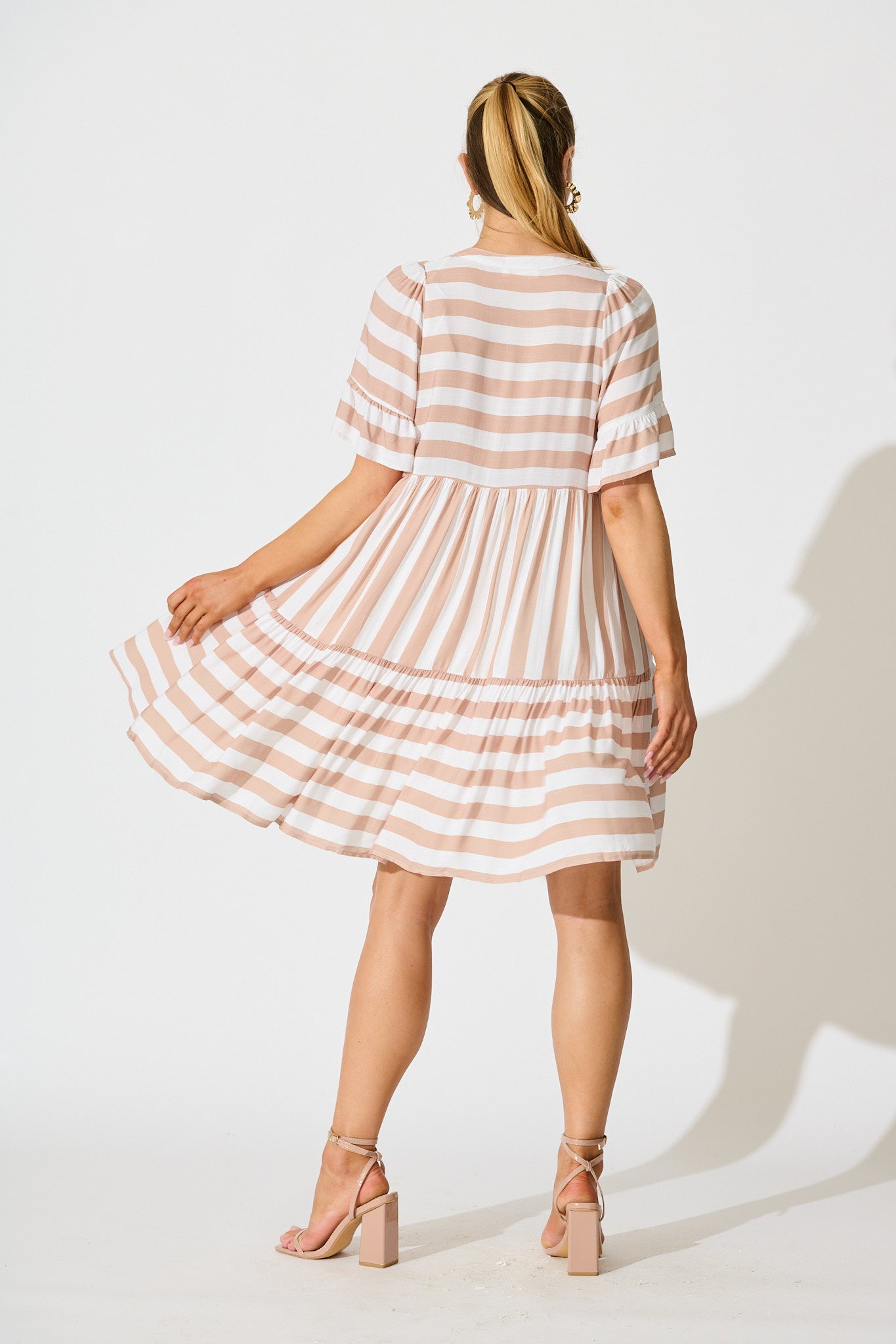 Northcote Smock Dress in in Brown with White Stripe