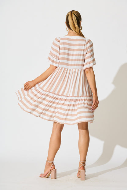 Northcote Smock Dress in in Brown with White Stripe