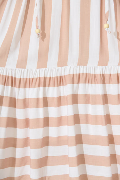 Northcote Smock Dress in in Brown with White Stripe