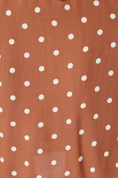Noree Midi Dress in Brown with White Polka Dot