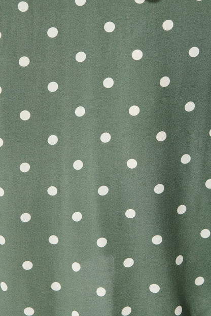 Noree Midi Dress in Khaki with White Polka Dot