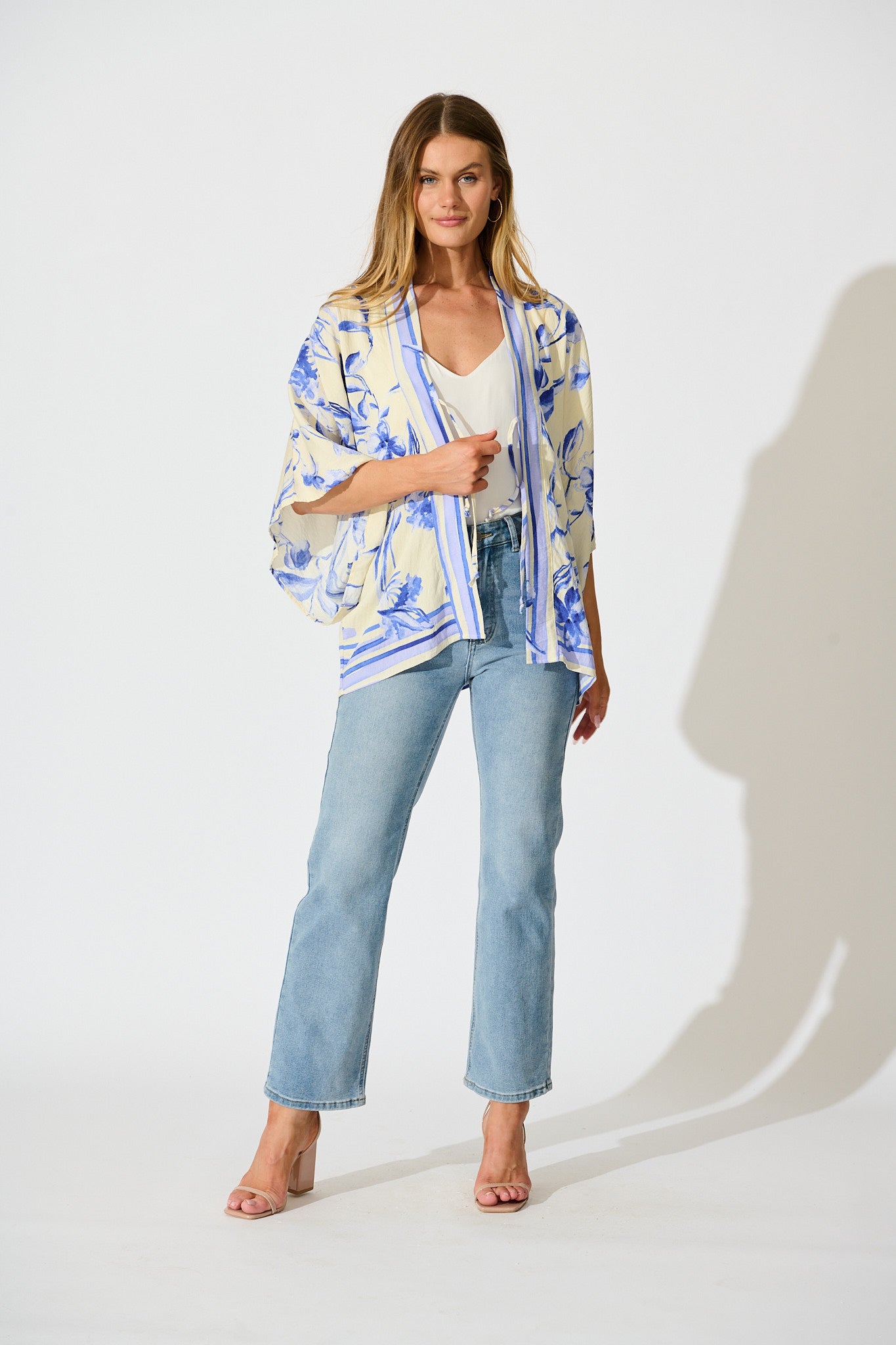 Wren Kimono Top in Blue Floral