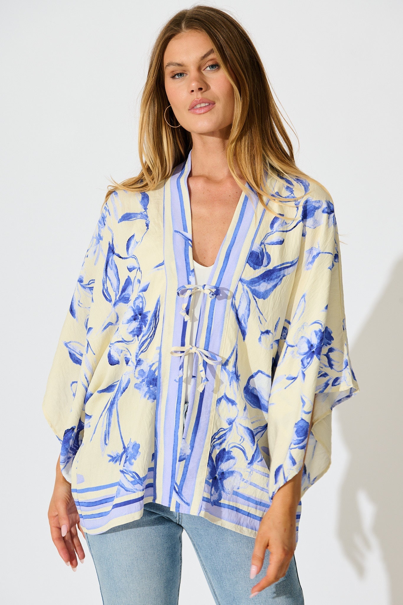 Wren Kimono Top in Blue Floral