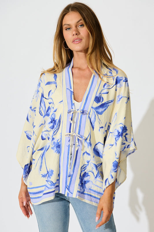 Wren Kimono Top in Blue Floral