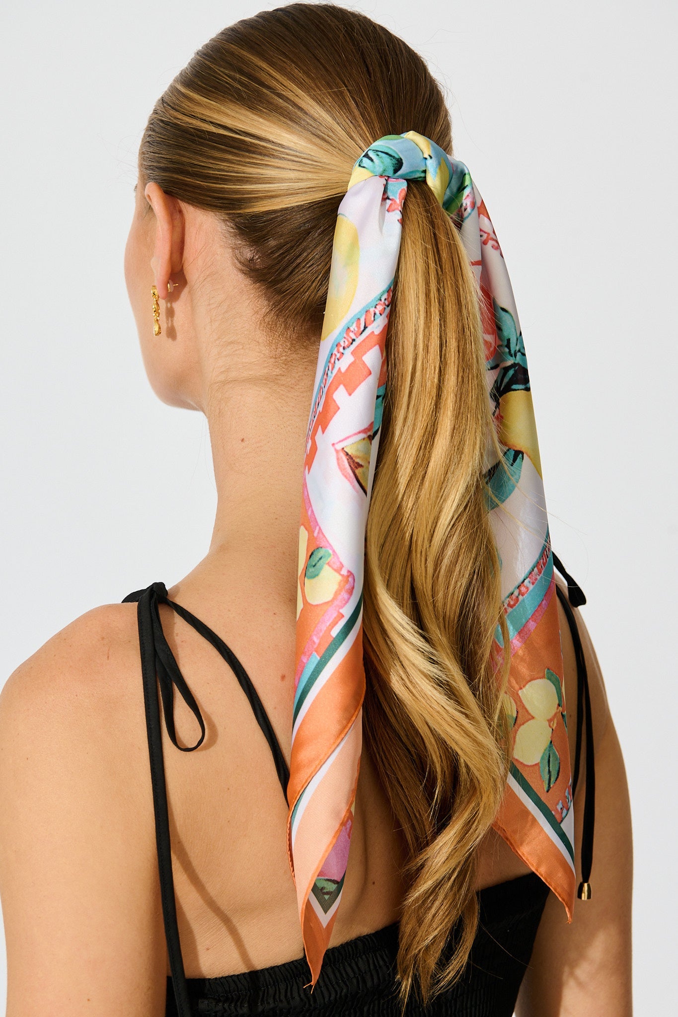 Lana Scarf in Multi Lemon Print Satin