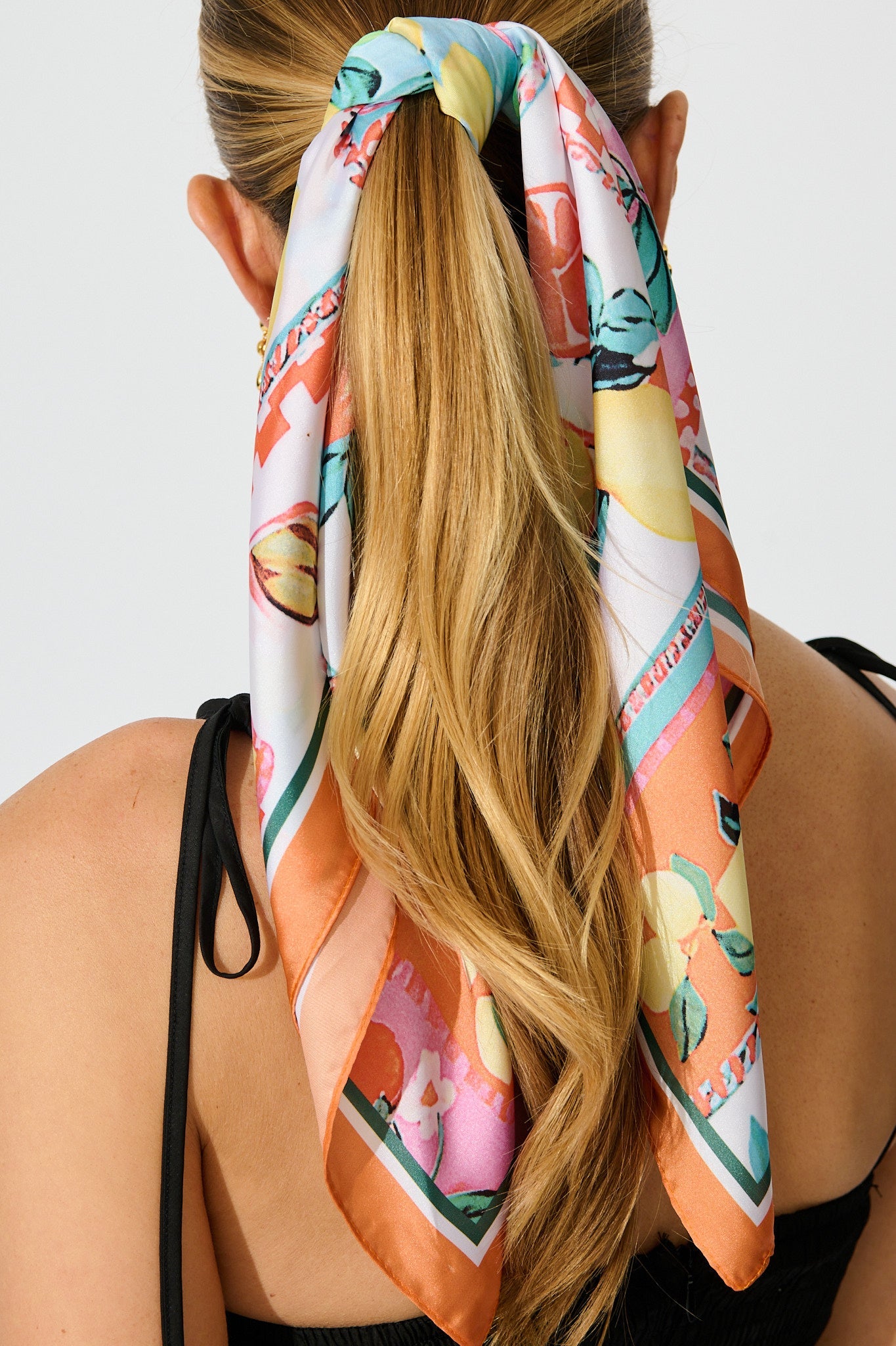 Lana Scarf in Multi Lemon Print Satin