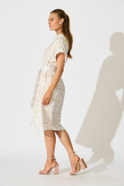 Hartlee Midi Shirt Dress in White Embroidery Linen Blend