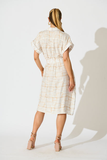 Hartlee Midi Shirt Dress in White Embroidery Linen Blend