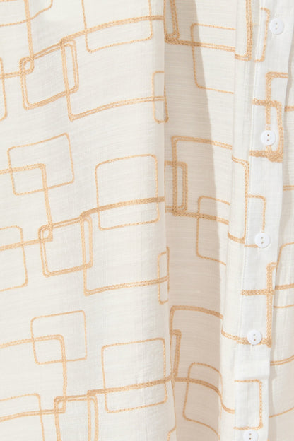 Hartlee Midi Shirt Dress in White Embroidery Linen Blend
