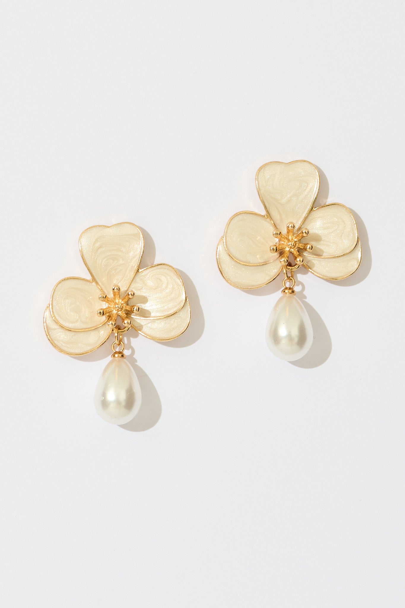 Osteria Orchid Drop Earrings in Gold with Pearlescent