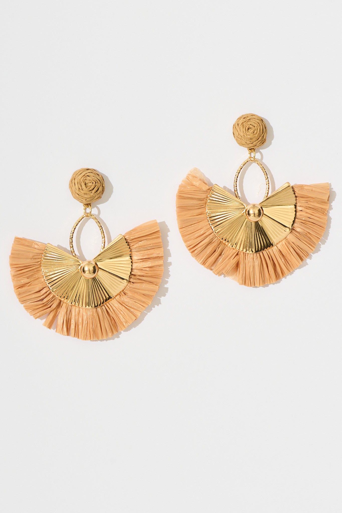 Ella Drop Earrings in Natural Raffia with Gold Accent