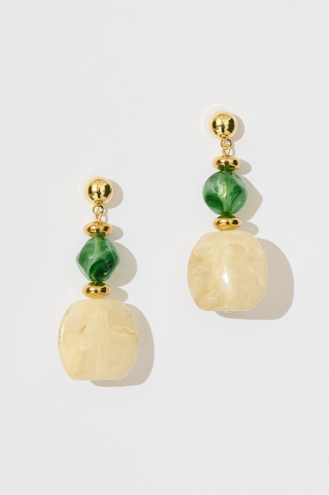 Zara Drop Earrings in Jade Green and Champagne Resin
