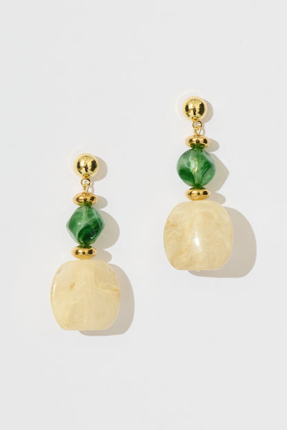Zara Drop Earrings in Jade Green and Champagne Resin