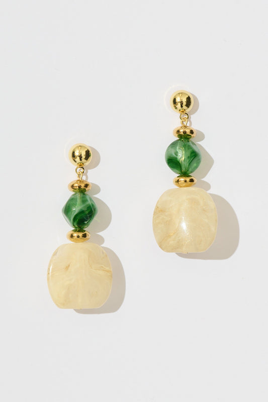 Zara Drop Earrings in Jade Green and Champagne Resin