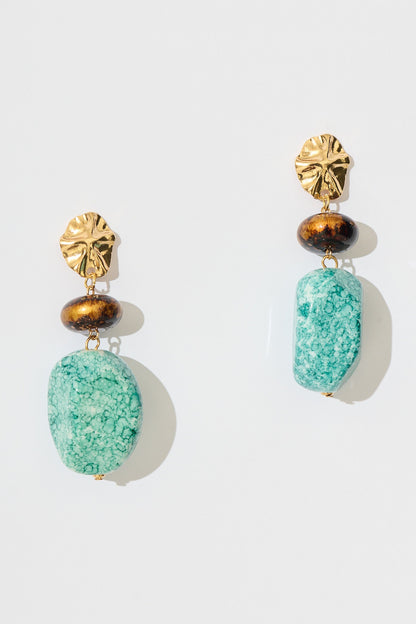 Lana Drop Earrings in Jade Stone with Gold Textured Detail