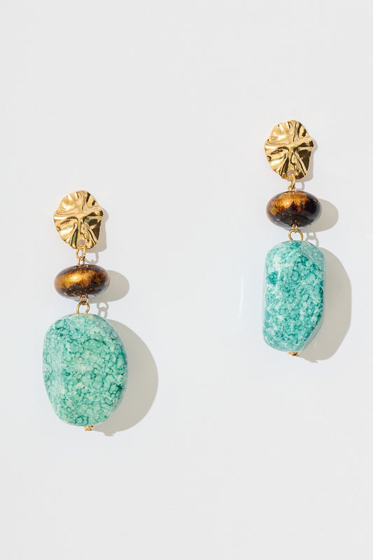 Lana Drop Earrings in Jade Stone with Gold Textured Detail