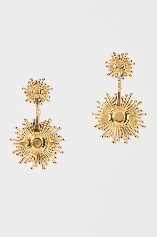 Solene Drop Earrings in Gold Sunburst