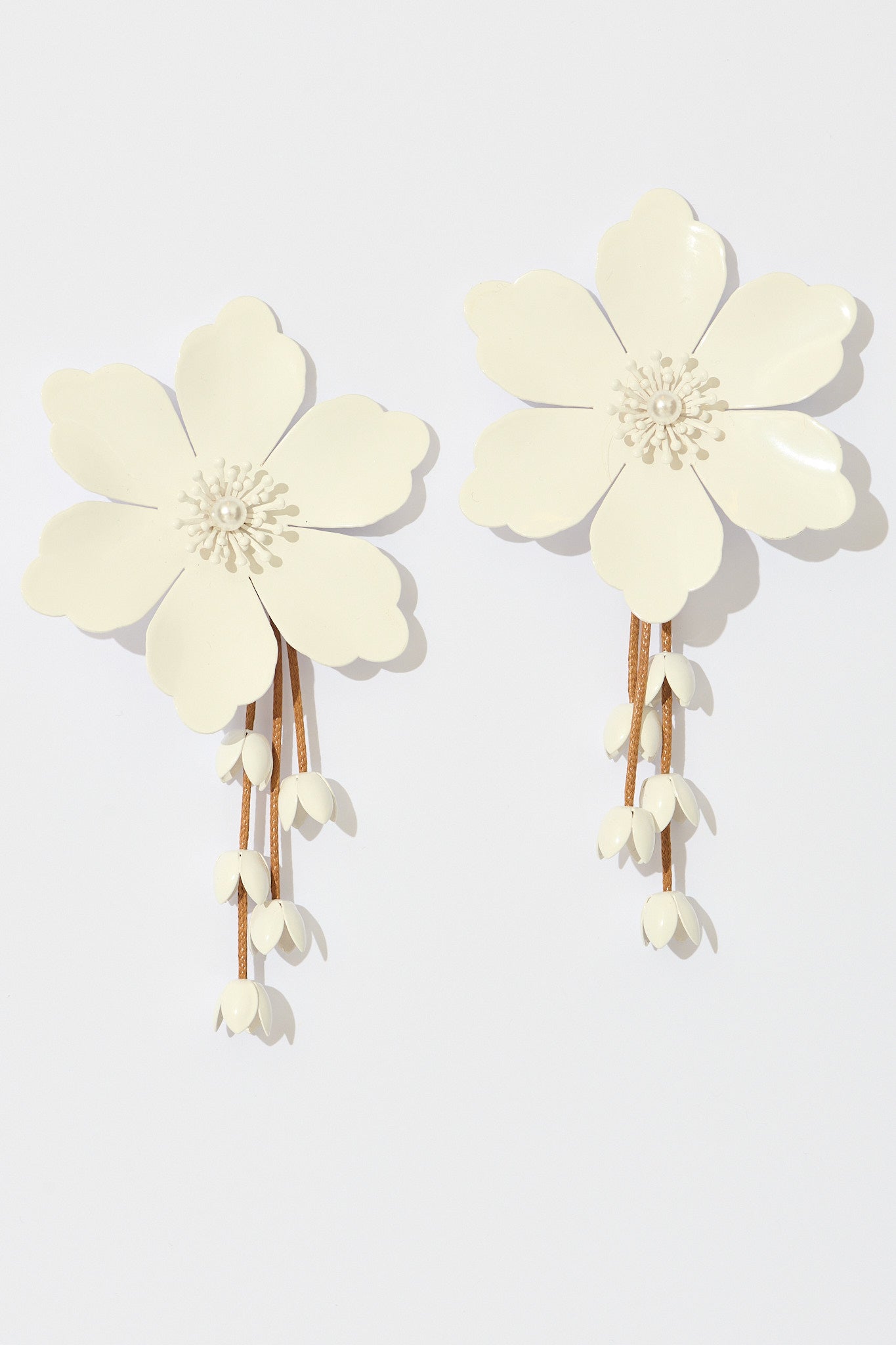 Yuki Earrings in White Blossom with Dangling Petals