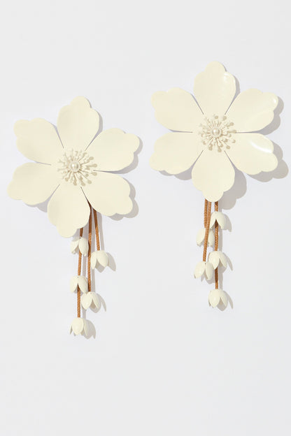Yuki Earrings in White Blossom with Dangling Petals