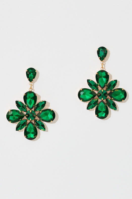Anita Stud Drop Flower Earrings in Emerald Stone