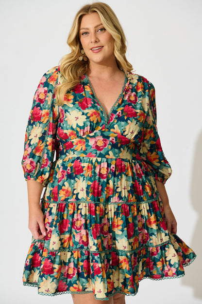 Camelia Dress in Jade Floral Print