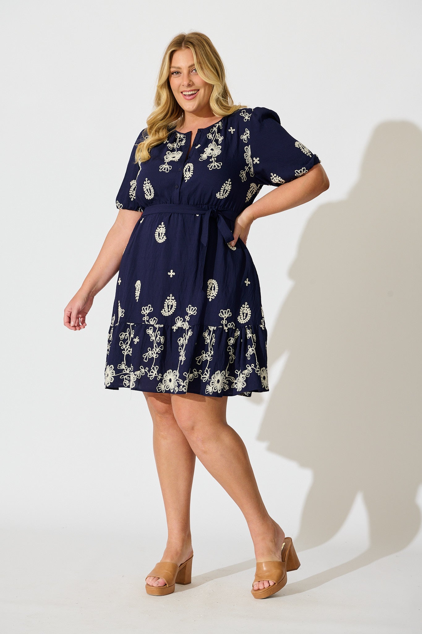 Tainted Love Dress in Navy with Cream Embroidery