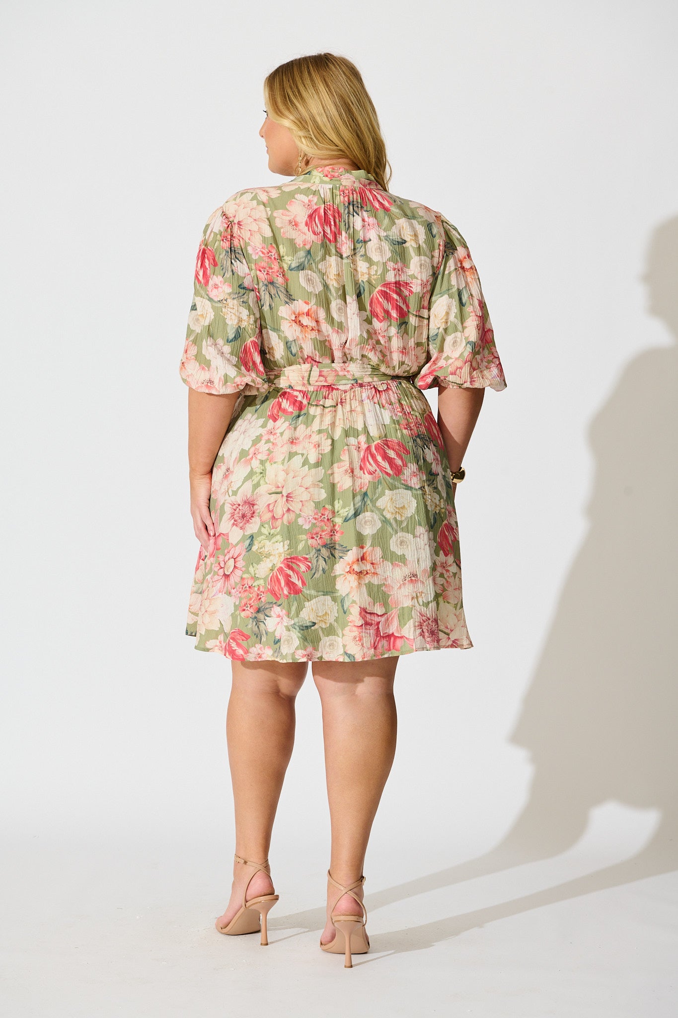 Vintage Blossom Dress in Sage with Blush Floral