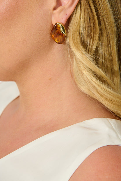 Amber Stud Earrings in Tortoiseshell and Gold