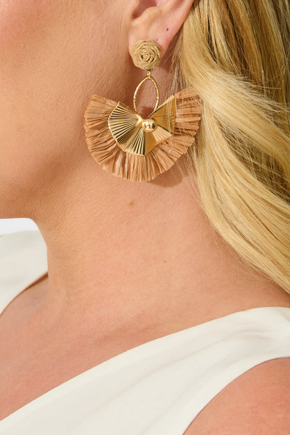 Ella Drop Earrings in Natural Raffia with Gold Accent